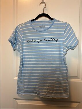 Vineyard Vines Light Blue & White Striped 'Let's Go Sailing' Tee